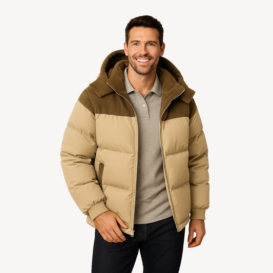Men’s Quilted Puffer Jacket with Trimmed Hood – Contemporary Outerwear