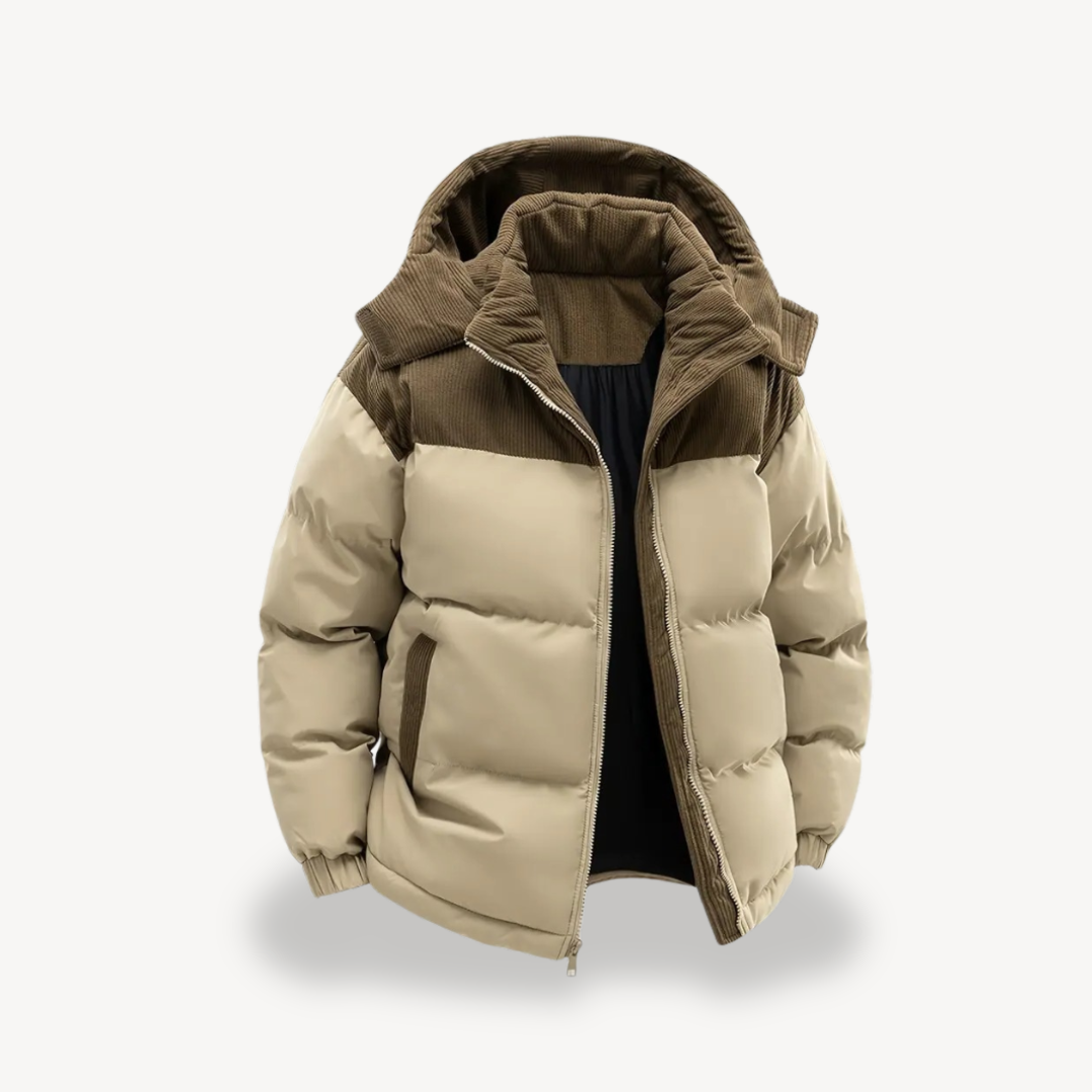 Men’s Quilted Puffer Jacket with Trimmed Hood – Contemporary Outerwear