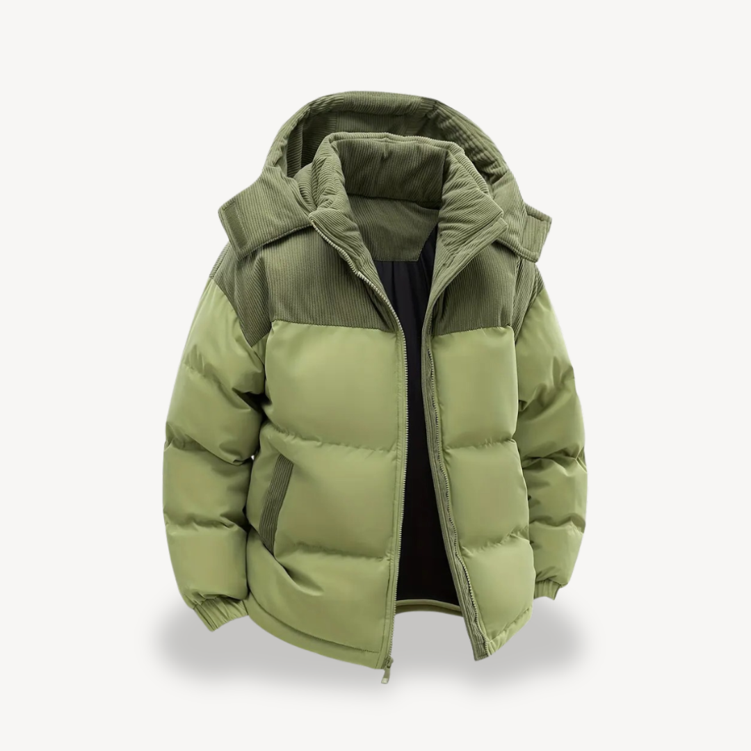 Men’s Quilted Puffer Jacket with Trimmed Hood – Contemporary Outerwear