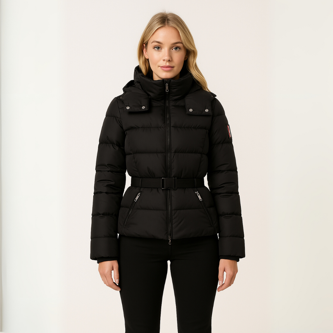 Women’s Belted Puffer Jacket – Contemporary Fitted Design