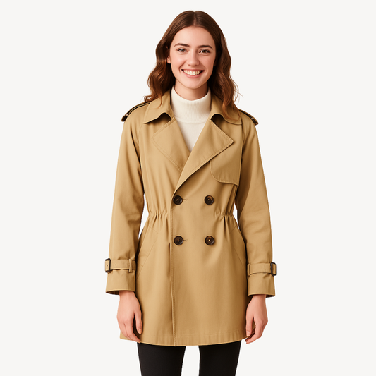 Women’s Double-Breasted Trench Coat – Timeless Button-Up Outerwear
