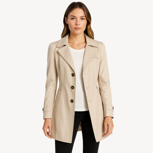 Women’s Beige Trench Coat – Classic Button-Up Jacket for Everyday Wear