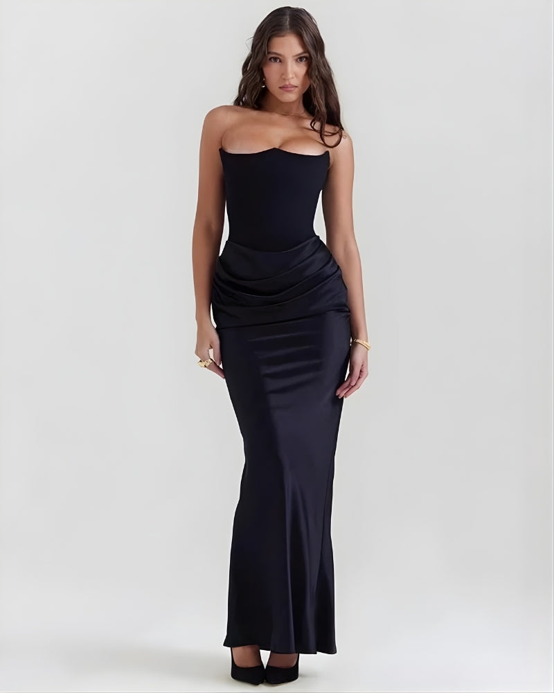 Women’s Off-the-Shoulder Evening Dress – Draped Waist Design for Formal Events