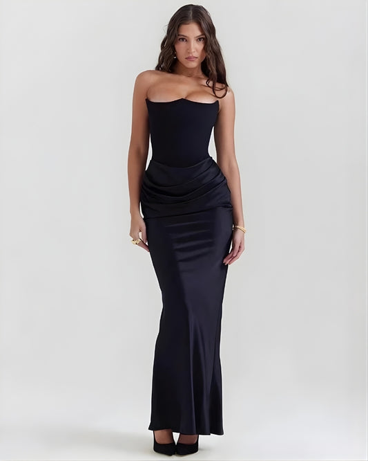 Women’s Off-the-Shoulder Evening Dress – Draped Waist Design for Formal Events