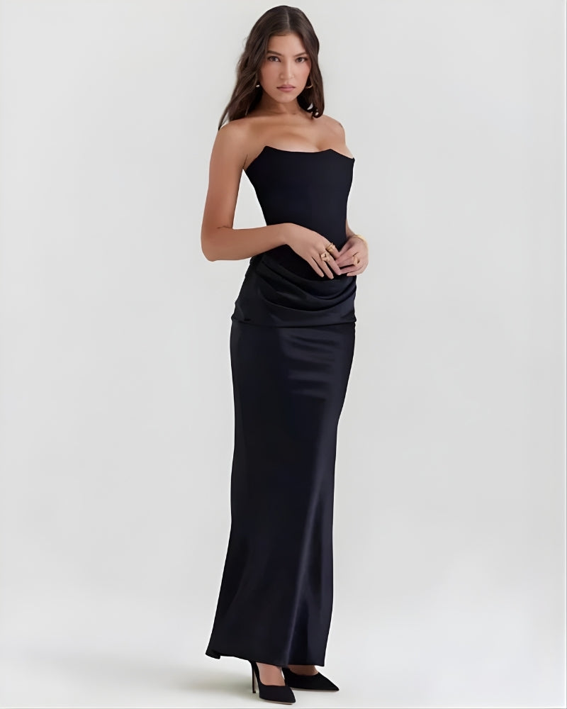 Women’s Off-the-Shoulder Evening Dress – Draped Waist Design for Formal Events