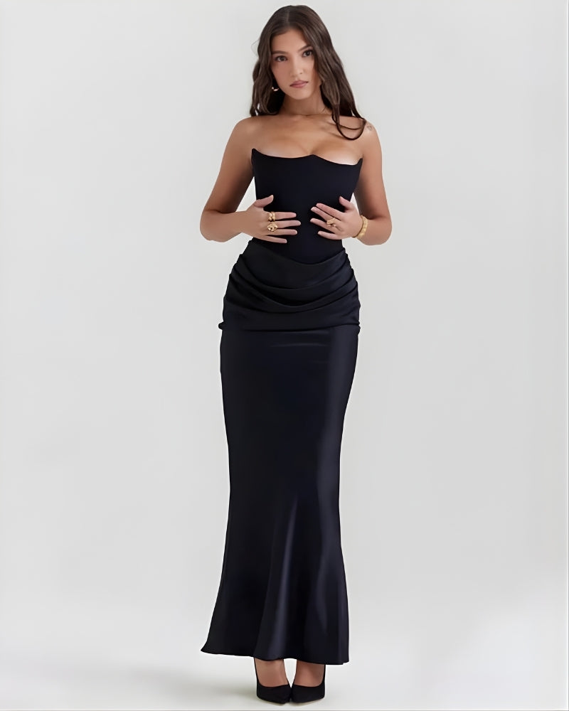 Women’s Off-the-Shoulder Evening Dress – Draped Waist Design for Formal Events