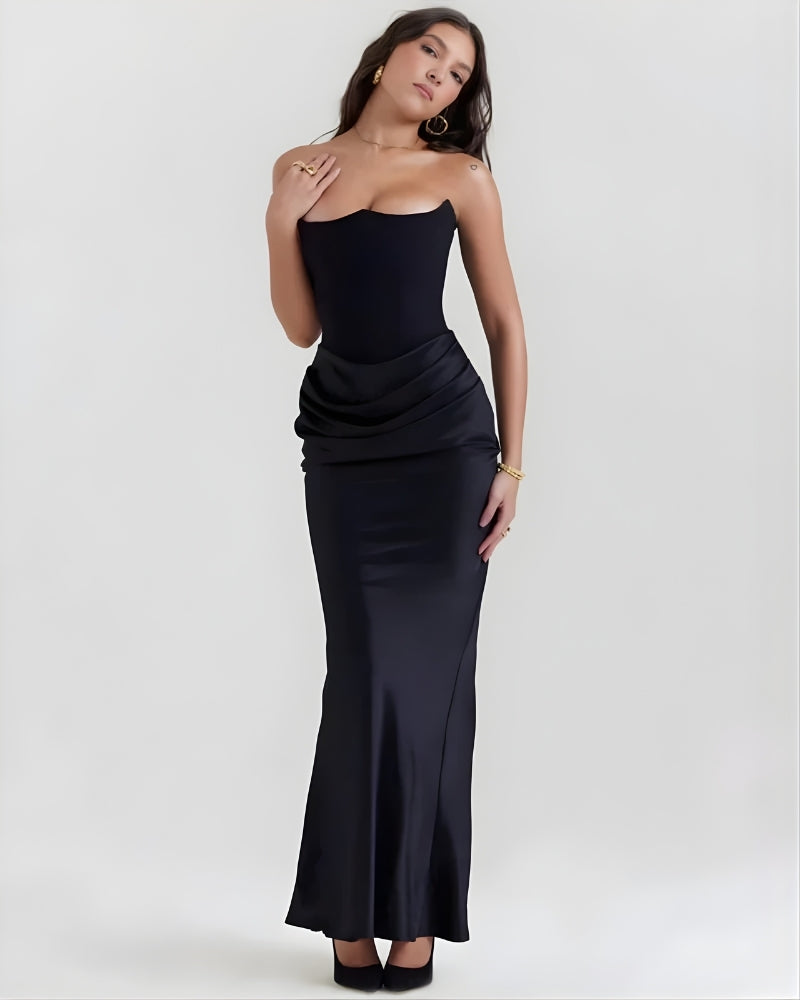 Women’s Off-the-Shoulder Evening Dress – Draped Waist Design for Formal Events