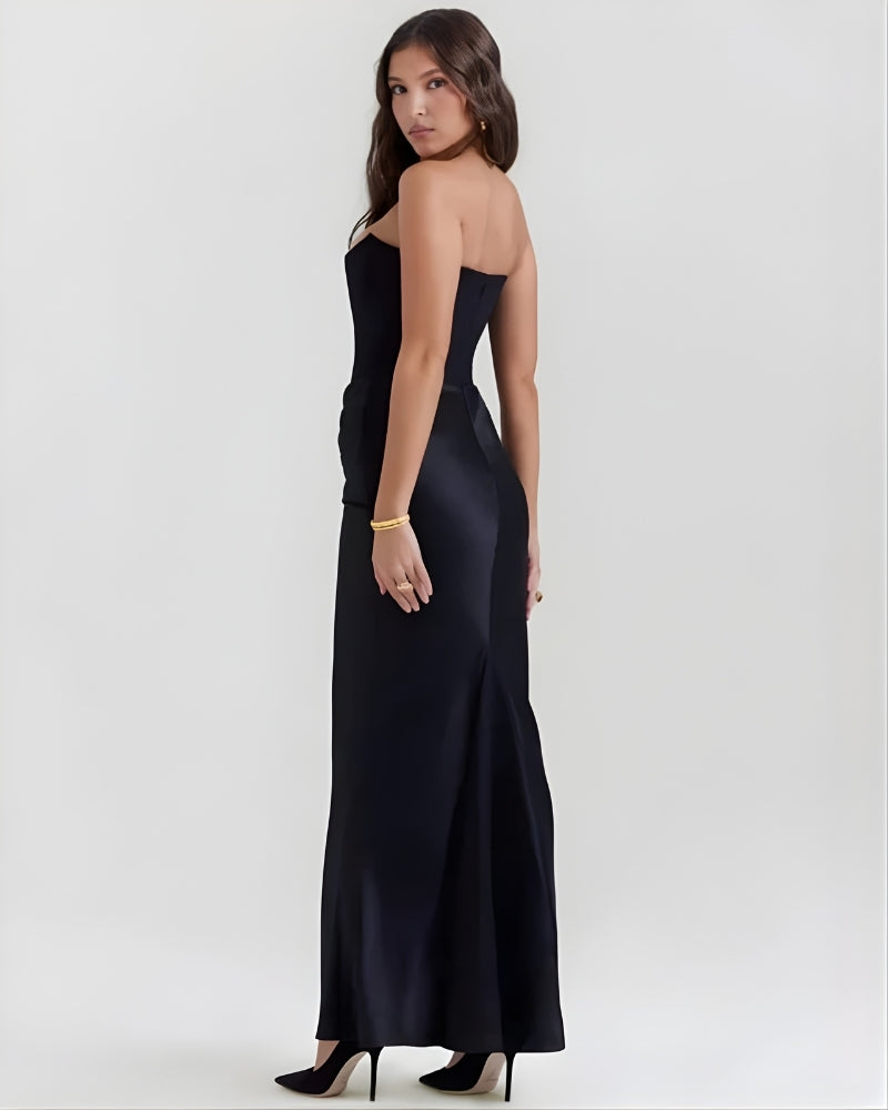 Women’s Off-the-Shoulder Evening Dress – Draped Waist Design for Formal Events