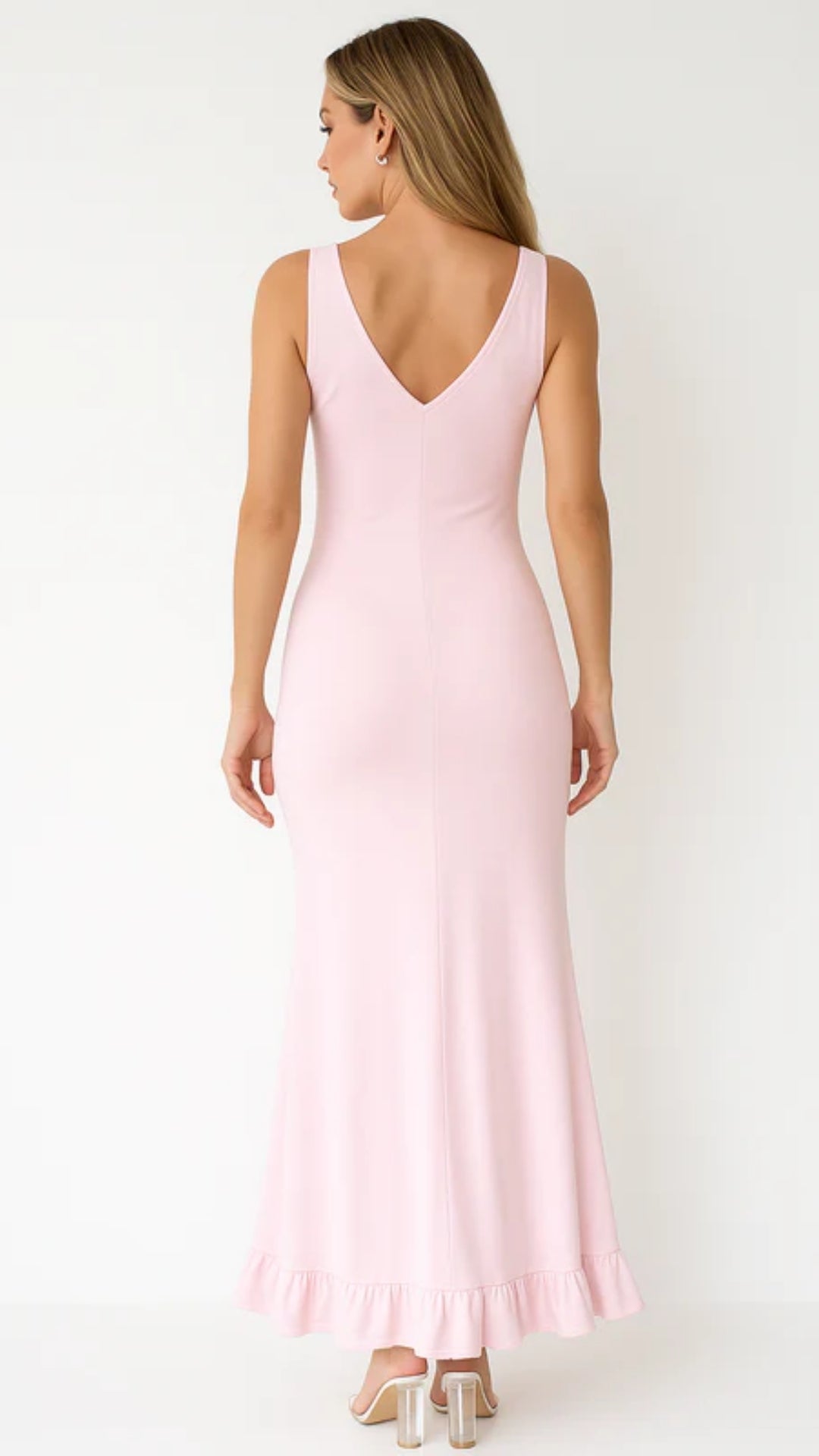 Women’s V-Back Maxi Dress – Sleeveless V-Neck Design with High Slit