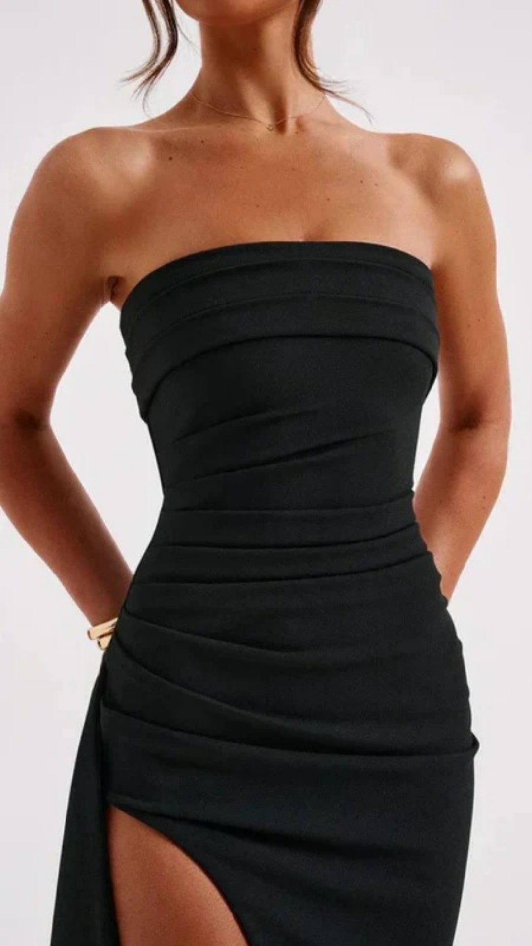 Women’s Strapless Maxi Dress – High Slit Design for Evening Events